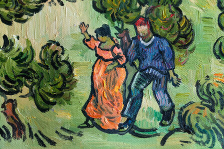 detail Landscape with Couple Walking and Crescent Moon framed Van Gogh reproduction