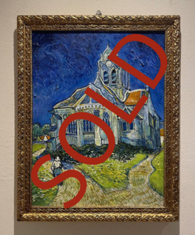 De Kerk bij Auvers ingelijste Van Gogh replica, geschilderd in olieverf op doek