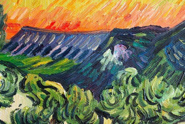 detail Landscape with Couple Walking and Crescent Moon framed Van Gogh replica 