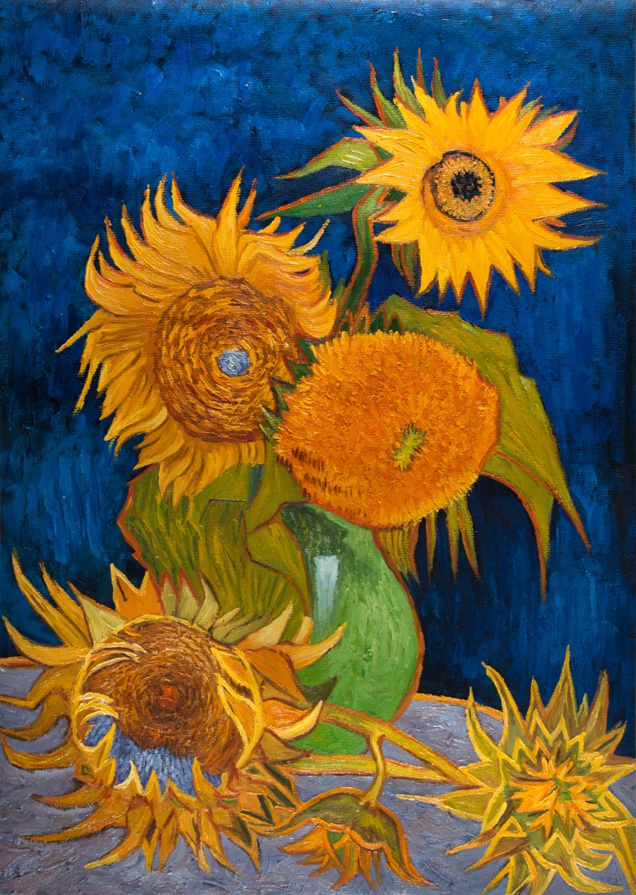 nauwelijks Spelen met taart Vaas met Vijf Zonnebloemen reproductie | Van Gogh Studio